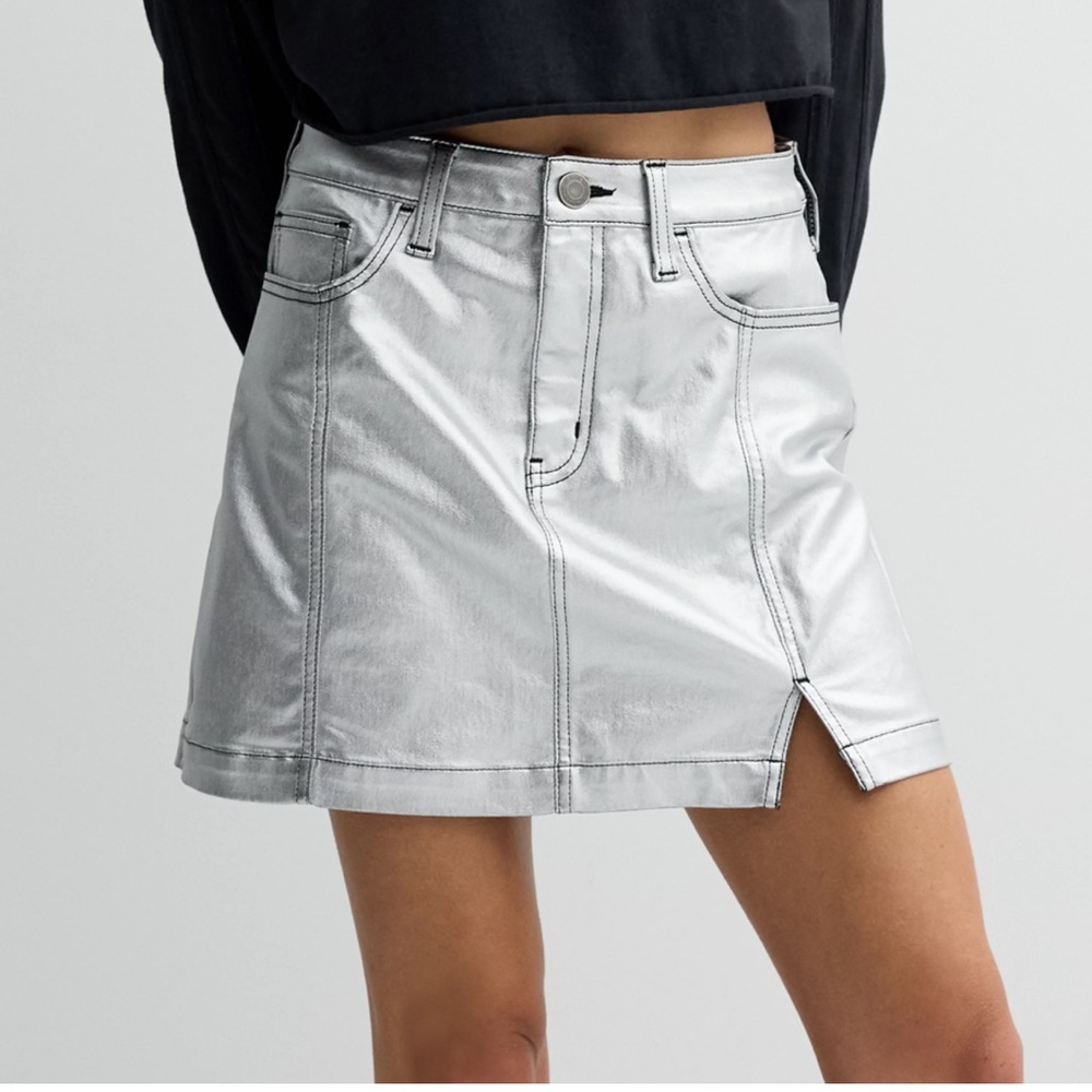 SO Shimmering Silver High-Rise Mini Skirt